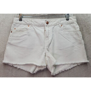 Denim & Co. Boyfriend Shorts Womens Size 4 White Denim Cotton Raw Hem Flat Front